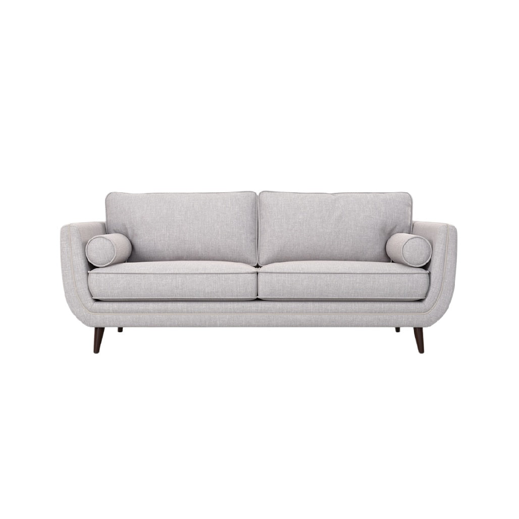 "Modern Gray Upholstered Sofa with Rounded Arms"