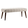 "Modern Upholstered Bench with Striped Design and Wooden Legs"
