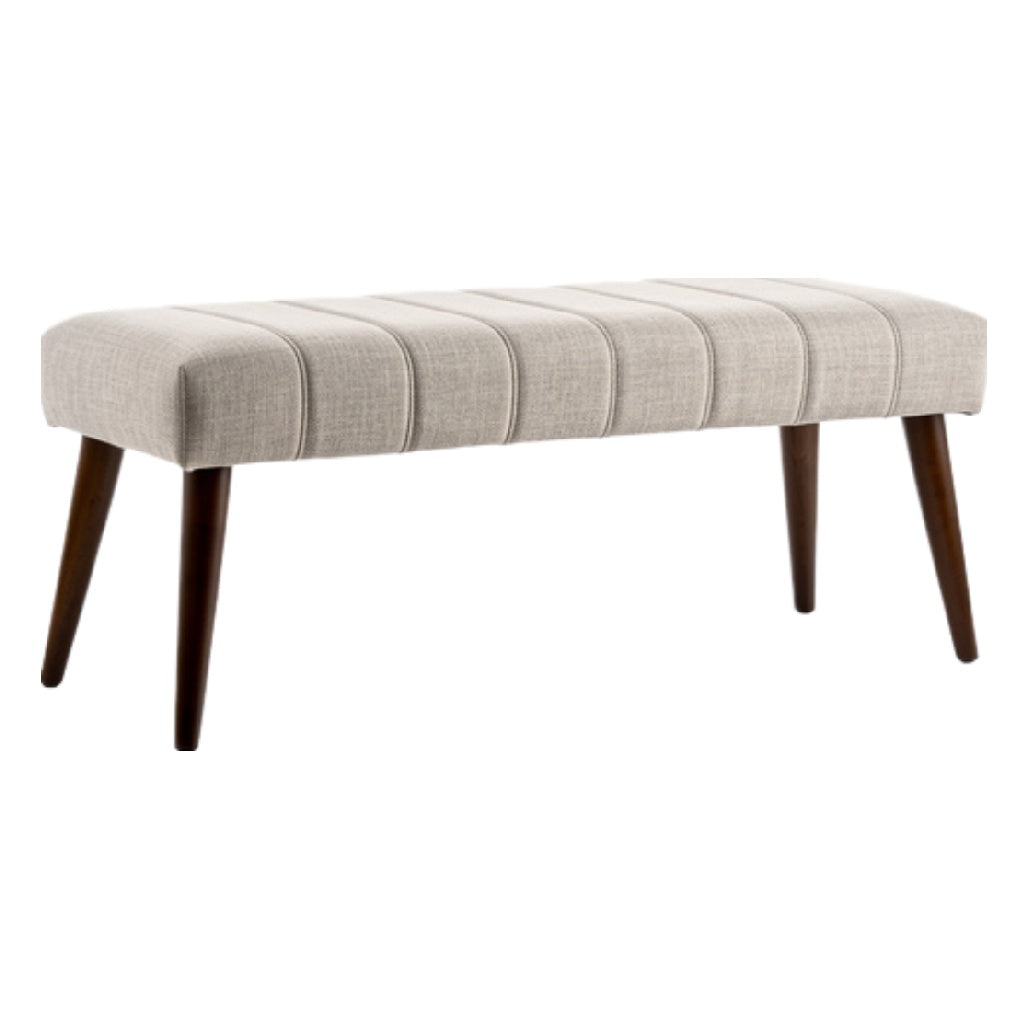 "Modern Upholstered Bench with Striped Design and Wooden Legs"