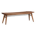 "Curved Wooden Bench with Metal Support"
