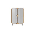 "Modern Grey Cabinet with Wood Accents"