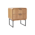 "Modern Wooden Nightstand with Two Drawers and Metal Legs"