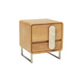 "Modern Wooden Nightstand with Marble Accent"