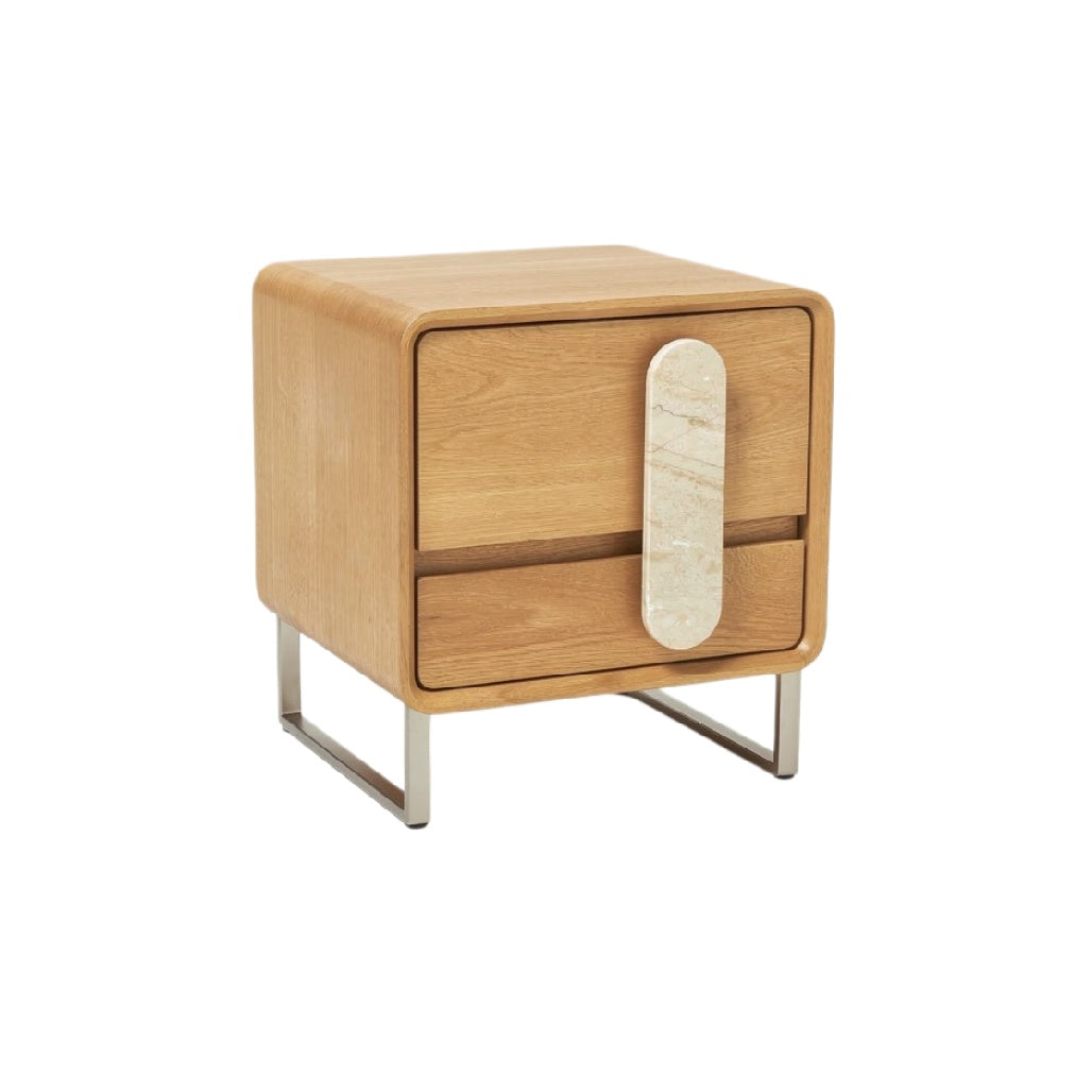 "Modern Wooden Nightstand with Marble Accent"