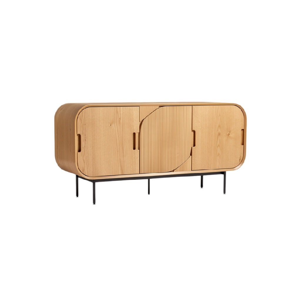 "Modern Wooden Sideboard with Sleek Design and Ribbed Details"
