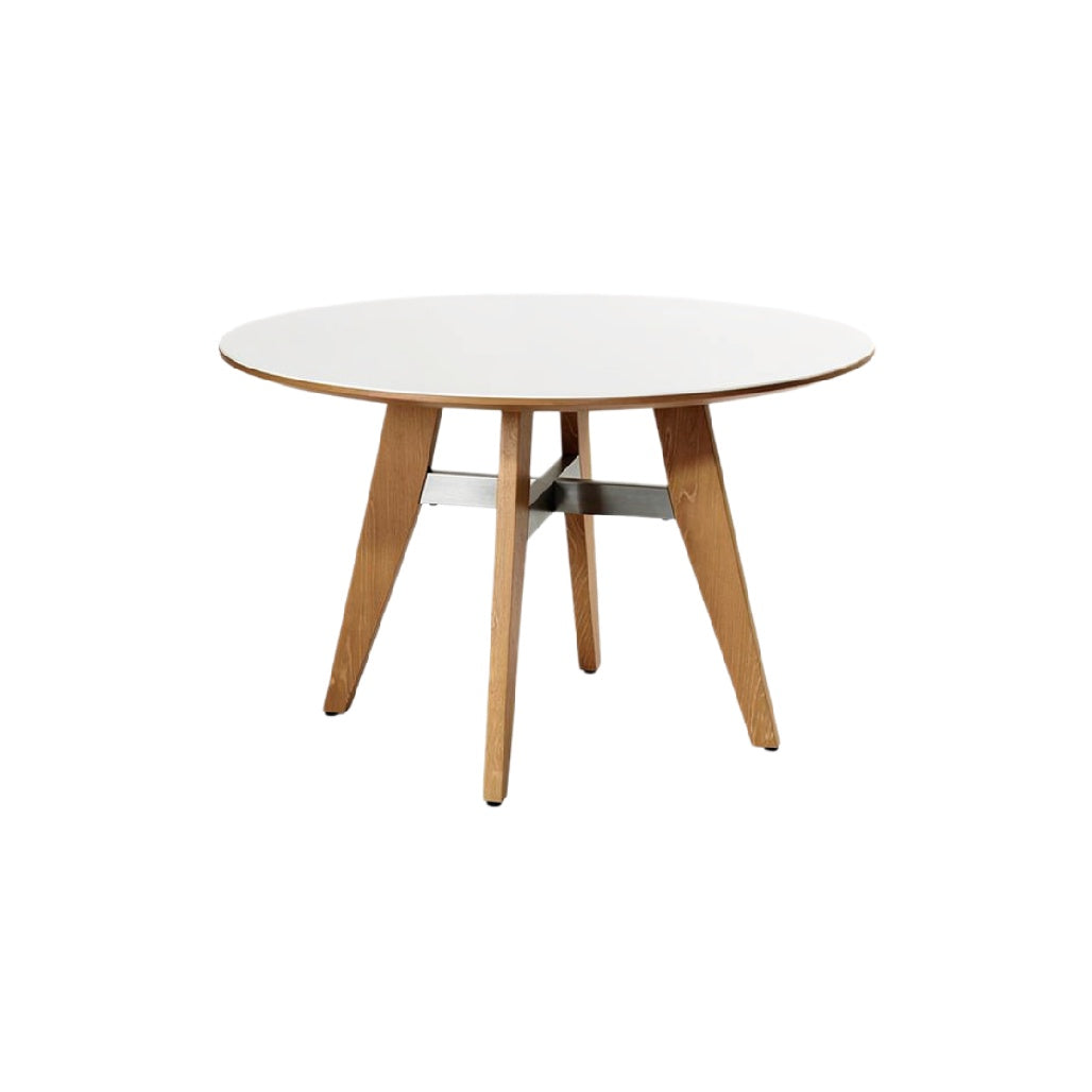 Modern Round Wooden Dining Table with Metal Accent